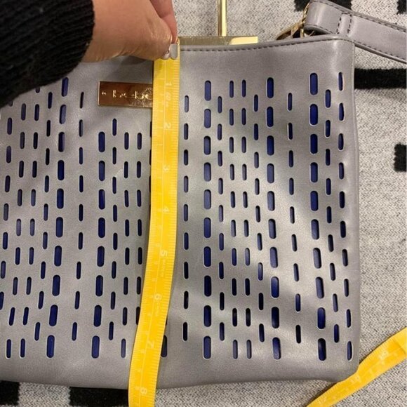 Bebe- gray crossbody bag with gold accents/handle. 2 large compartments. Adjusta - Picture 9 of 10